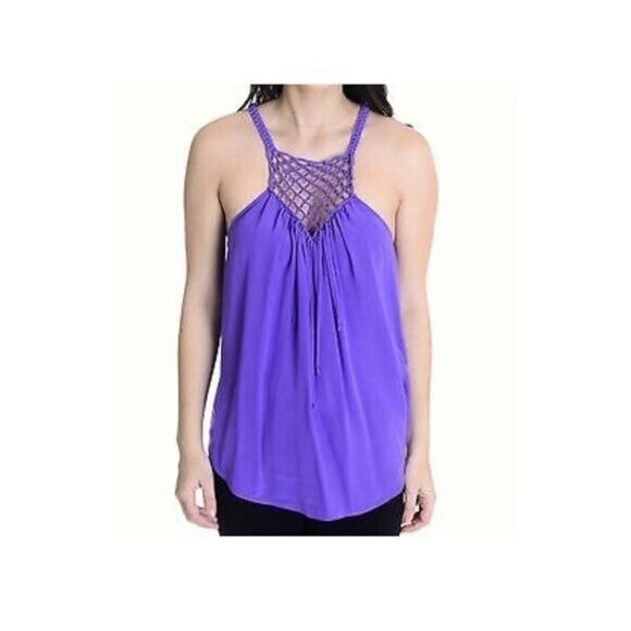 Rebecca Taylor Macrame Cami in Electric Purple Silk NWT Size 8 - Picture 1 of 9